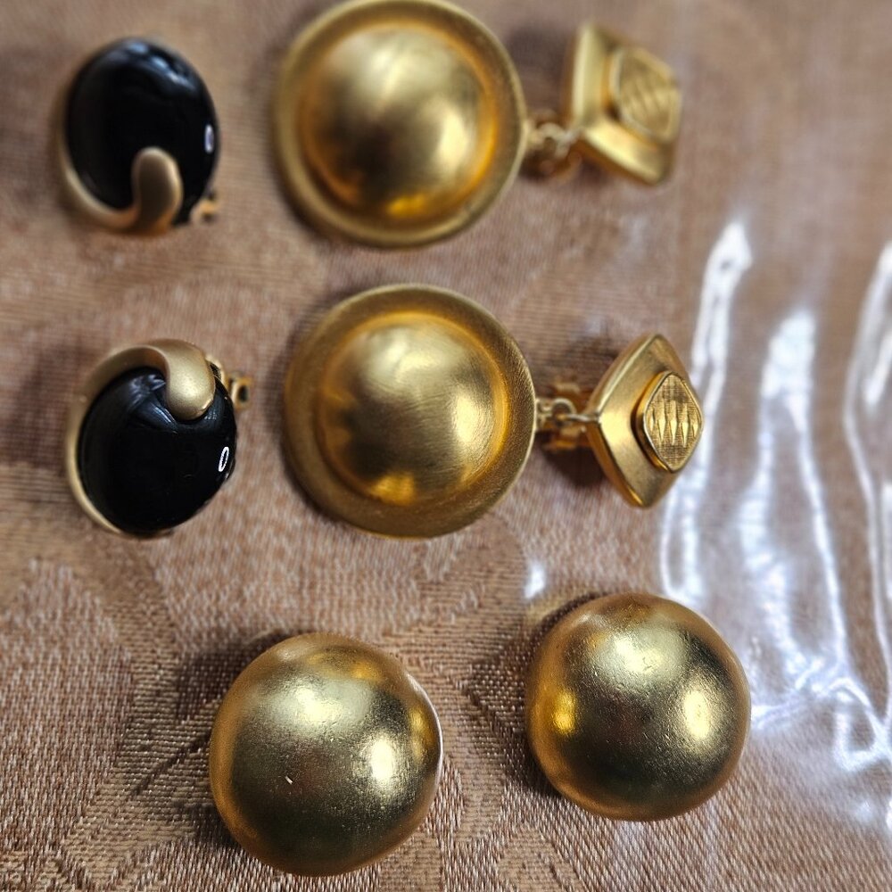 1980s Mixed Metal Clip On Earrings-Set of 3
